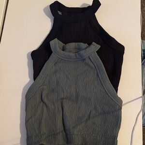 Aerie Ribbed Halter Neck Tank Tops - Black and Gray